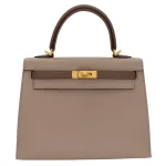 1:1 Hermès Replica - Kelly 25 Sellier HSS Etoupe/ Gris Tourterelle Chevrè Brushed Gold HW