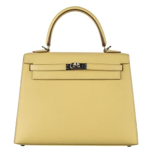 1:1 Hermès Replica - Kelly 25 Sellier Jaune Poussin Epsom Palladium HW
