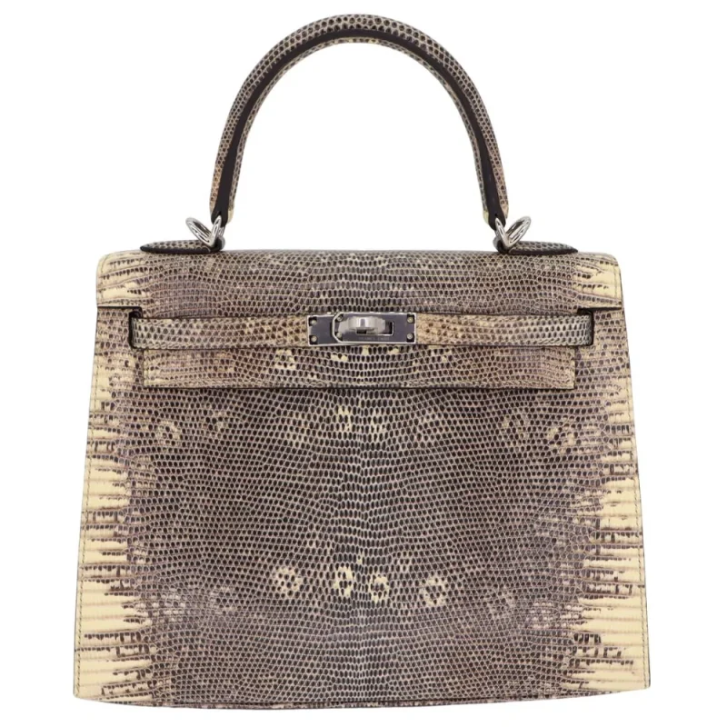 1:1 Hermès Replica - Kelly 25 Sellier Ombre Lizard Palladium HW