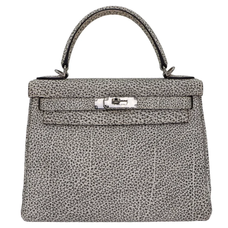 1:1 Hermès Replica - Kelly 28 Retourne Dalmatian Buffalo Palladium HW
