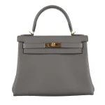 1:1 Hermès Replica - Kelly 28 Retourne Gris Etain Togo Gold HW
