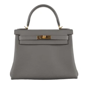 1:1 Hermès Replica - Kelly 28 Retourne Gris Etain Togo Gold HW