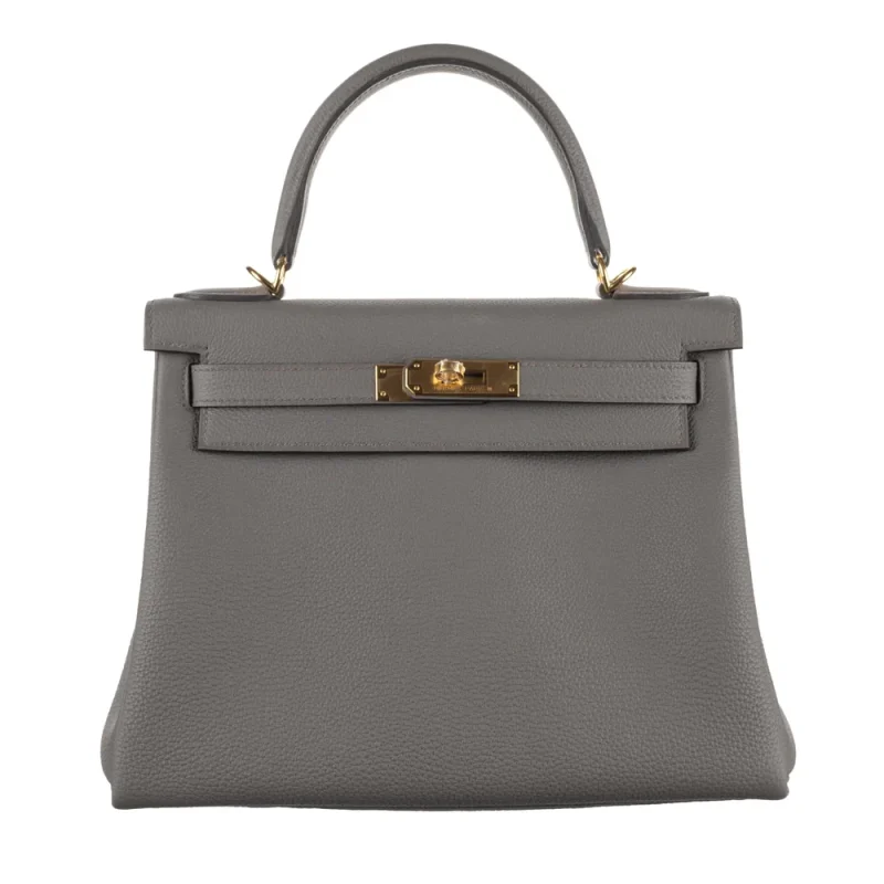 1:1 Hermès Replica - Kelly 28 Retourne Gris Etain Togo Gold HW