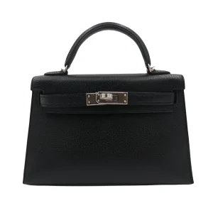 1:1 Hermès Replica - Kelly II Sellier Mini Black Chèvre Palladium HW