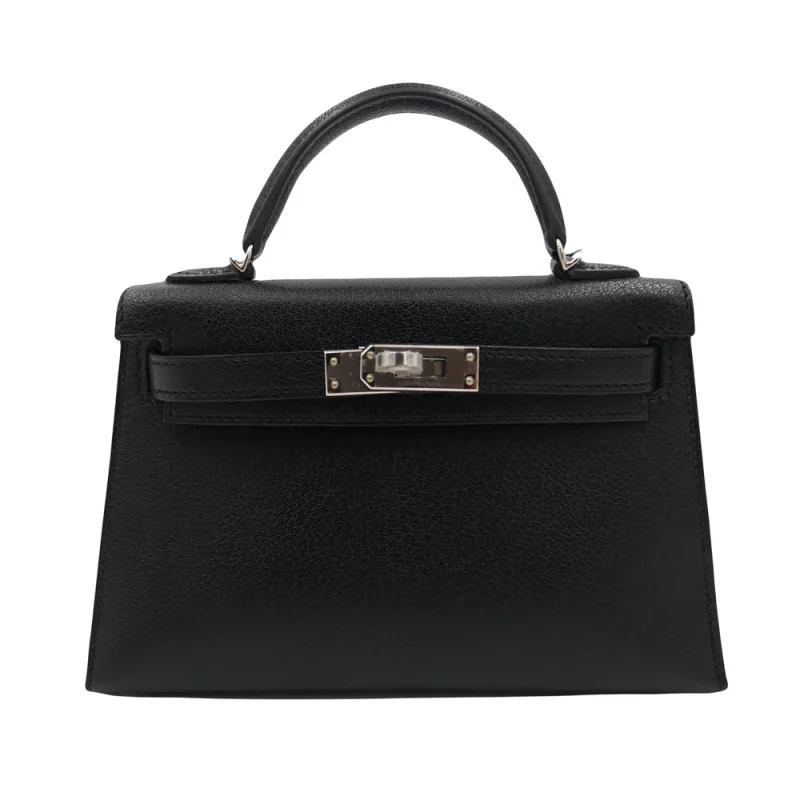 1:1 Hermès Replica - Kelly II Sellier Mini Black Chèvre Palladium HW