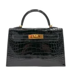1:1 Hermès Replica - Kelly II Sellier Mini Black Shiny Alligator Gold HW