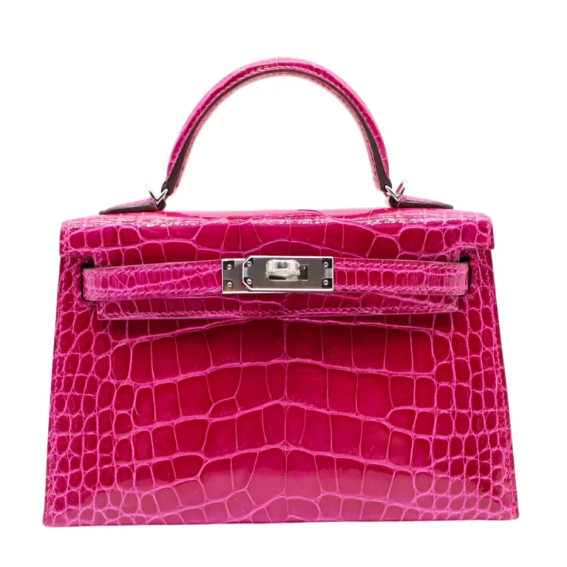 1:1 Hermès Replica - Kelly II Mini Rose Poupre Shiny Alligator