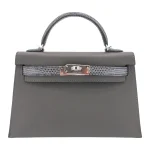 1:1 Hermès Replica - Kelly II Sellier Mini Touch Graphite Madame/Shiny Lizard Palladium HW