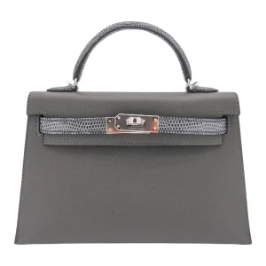 1:1 Hermès Replica - Kelly II Sellier Mini Touch Graphite Madame/Shiny Lizard Palladium HW