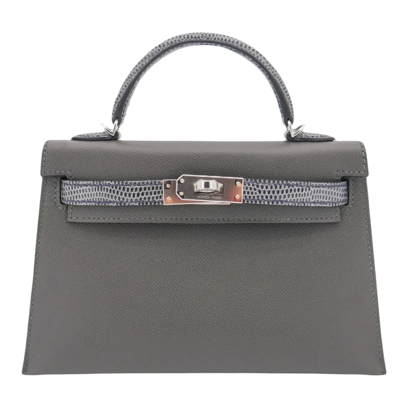 1:1 Hermès Replica - Kelly II Sellier Mini Touch Graphite Madame/Shiny Lizard Palladium HW