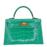 1:1 Hermès Replica - Kelly II Sellier Mini Vert Jade Shiny Alligator Gold HW