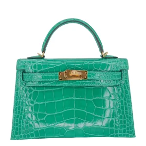 1:1 Hermès Replica - Kelly II Sellier Mini Vert Jade Shiny Alligator Gold HW