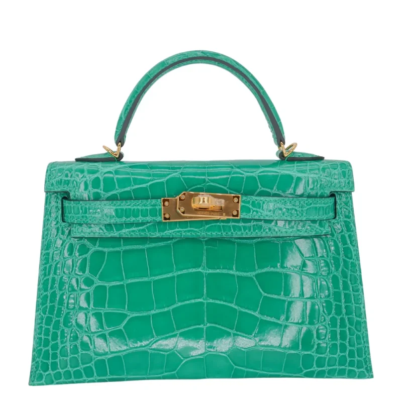 1:1 Hermès Replica - Kelly II Sellier Mini Vert Jade Shiny Alligator Gold HW