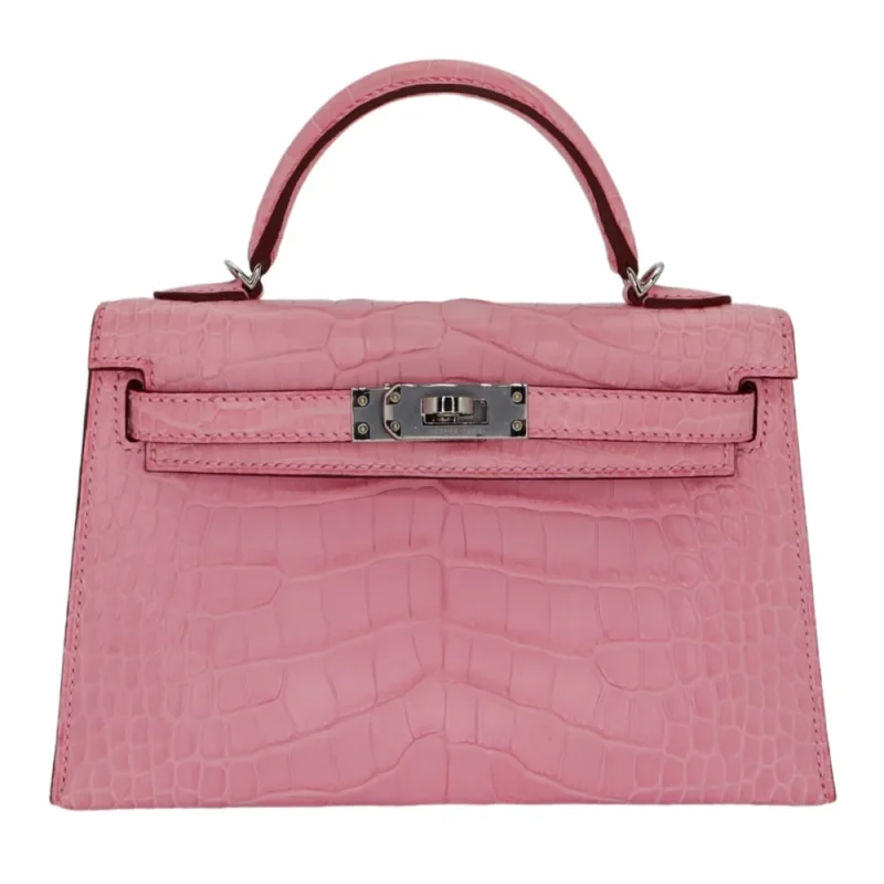 1:1 Hermès Replica - Mini Kelly II Bubblegum Matte Alligator Palladium HW