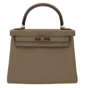 Artisan-Grade Hermès Dupes - Kelly 28 Retourne Beige Marfa Clemence Gold HW
