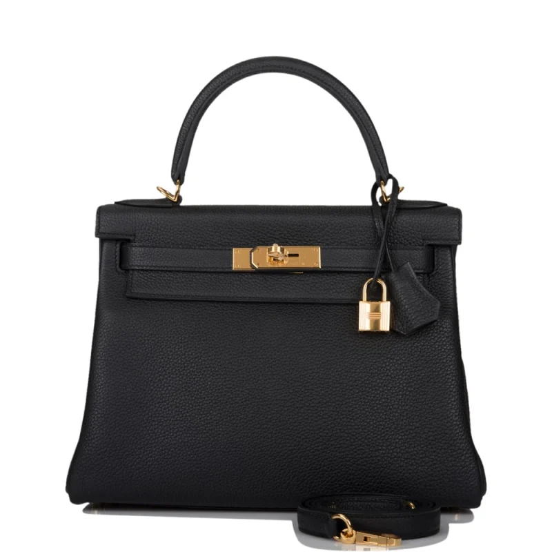 Hermes Kelly 28 Inspired Perth 1 Artisan-Grade Hermès Dupes – Kelly 28 Retourne Black Togo Gold HW - Premium Alternative Bag