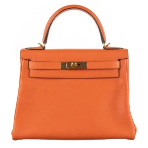 Artisan-Grade Hermès Dupes - Kelly 28 Retourne Feu Clemence Gold HW