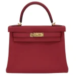 Artisan-Grade Hermès Dupes - Kelly 28 Retourne Rouge Grenat Togo Gold HW