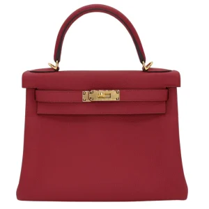 Artisan-Grade Hermès Dupes - Kelly 28 Retourne Rouge Grenat Togo Gold HW