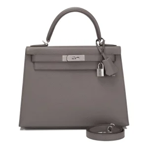 Artisan-Grade Hermès Dupes - Kelly 28 Sellier Etoupe Epsom Palladium HW
