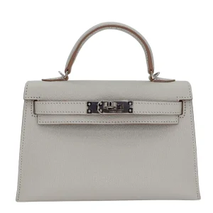 Artisan-Grade Hermès Dupes - Kelly II Sellier Mini Gris Perle Chèvre Palladium HW