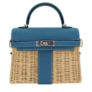 Artisan-Grade Hermès Dupes - Kelly II Sellier Mini Picnic Bleu Jean Swift Palladium HW