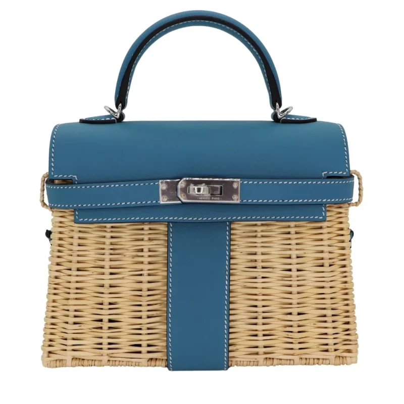 Artisan-Grade Hermès Dupes - Kelly II Sellier Mini Picnic Bleu Jean Swift Palladium HW