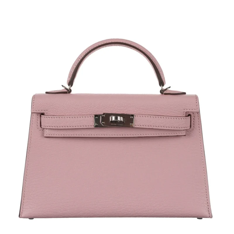 Artisan-Grade Hermès Dupes - Kelly II Sellier Mini Rose Sakura Chèvre Palladium HW