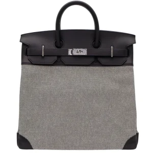 Best Replica Hermes HAC 40 Black Toile/Swift Palladium HW
