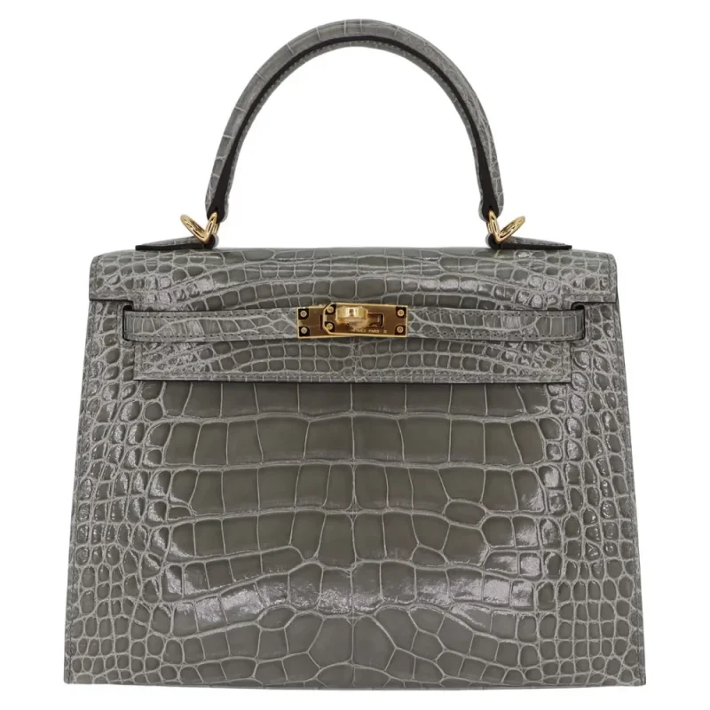 Best Replica Hermes – Kelly 25 Sellier Gris Cement Shiny Alligator Gold HW - Premium Alternative