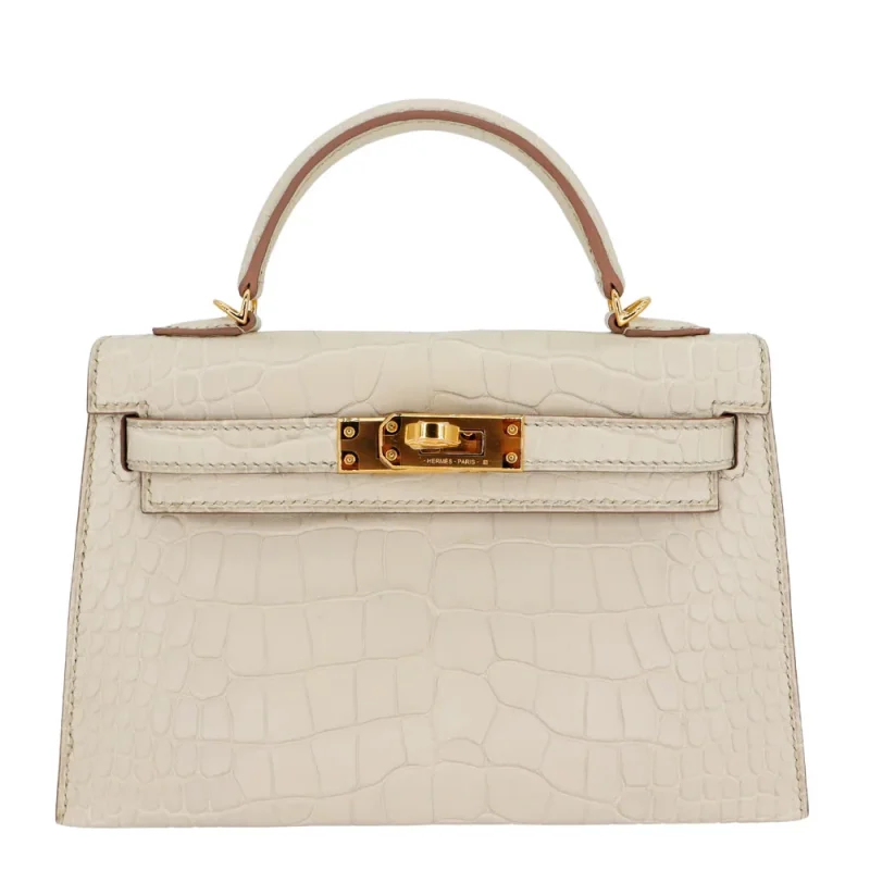 Best Replica Hermes - Kelly II Sellier Mini Beton Matte Alligator Gold HW