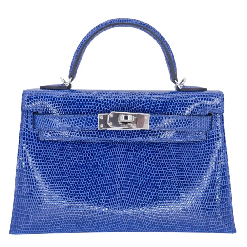 Best Replica Hermes - Kelly II Sellier Mini Bleu Saphir Shiny Lizard Palladium HW
