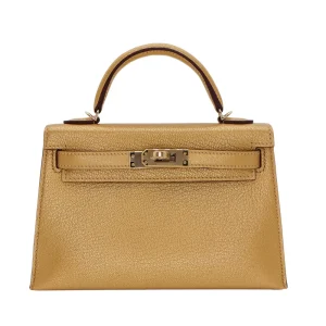 Best Replica Hermes - Mini Kelly II Doré Metallic Chèvre Chamkilight Permabrass HW
