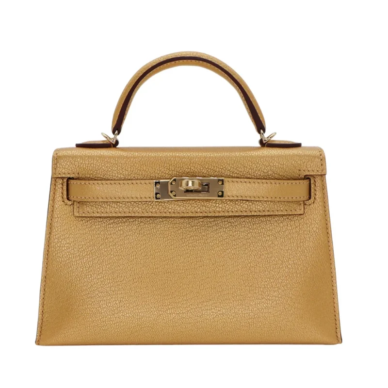 Best Replica Hermes - Mini Kelly II Doré Metallic Chèvre Chamkilight Permabrass HW