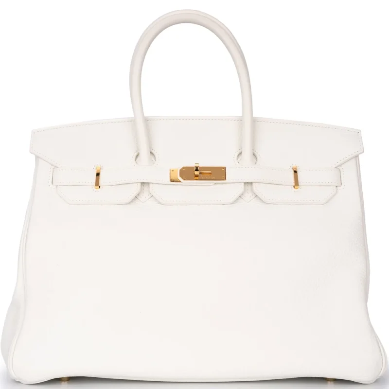 Hermes Birkin 35 Inspired Norwich 3 Hermès Birkin 35 Retourne Clemence White Gold HW – High-End Inspired - Premium Alternative