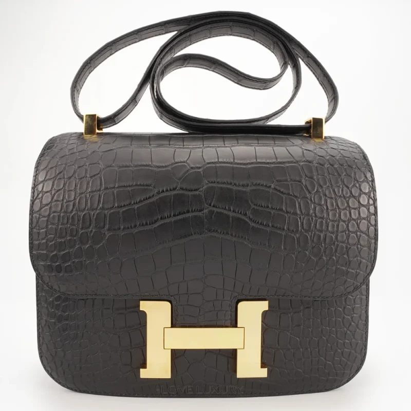 Hermès Constance 24 Alligator Black Gold HW | Replica Bags