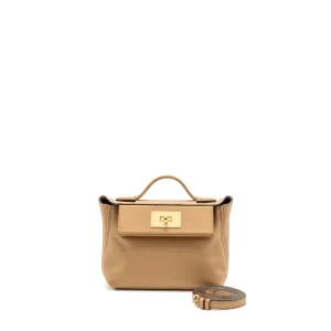 Hermès Mini 24/24 24/24-21 Chai/Fauve Evercolor/Swift Gold HW - 1:1 Replica