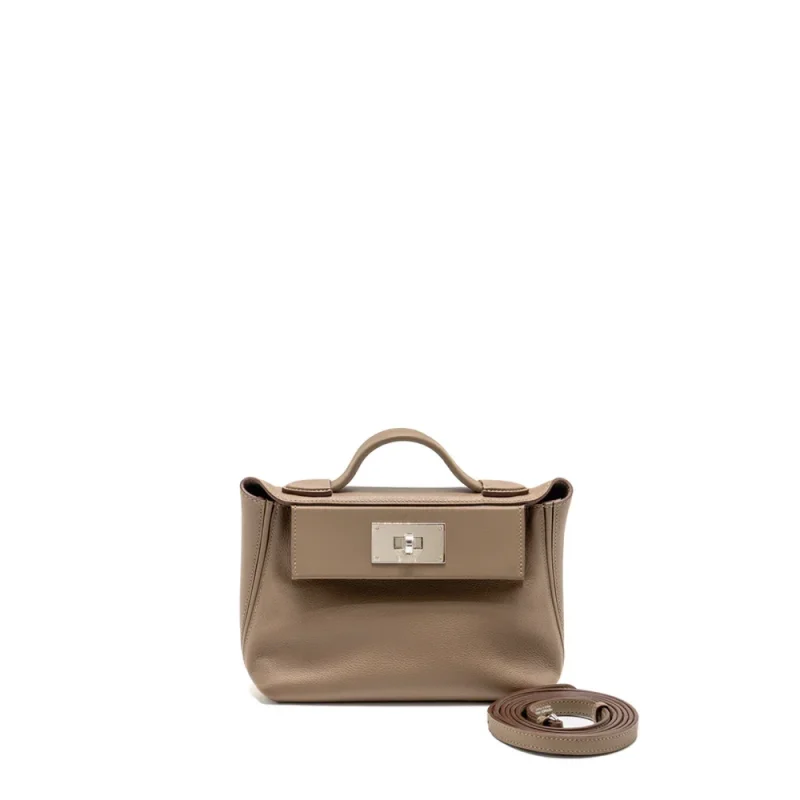 Hermes Mini 2424 2424 21 Etoupe EvercolorSwift Silver HW Artisan Grade Dupes Front