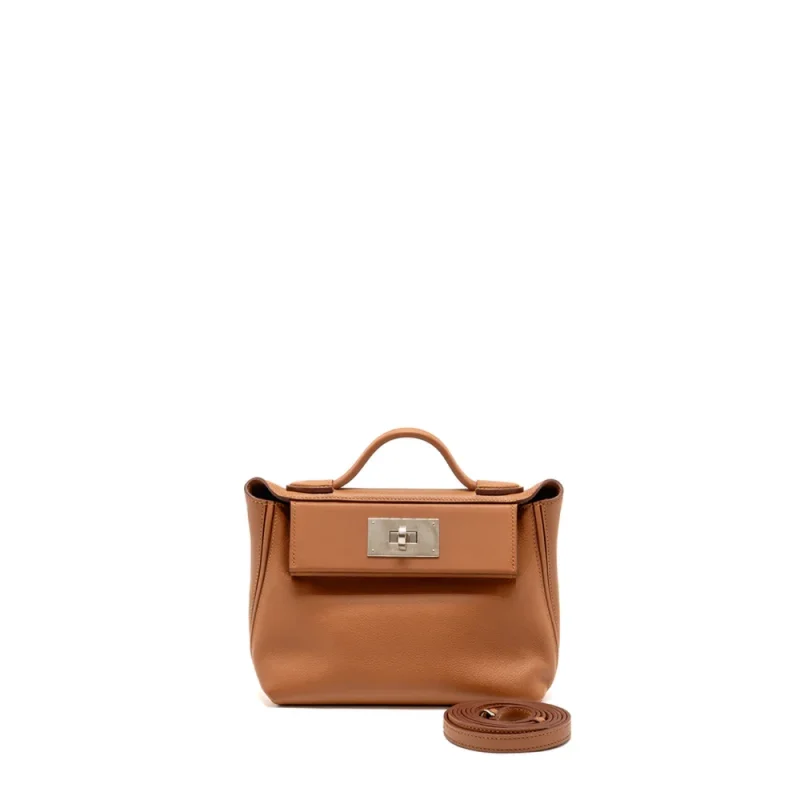 Hermès Mini 24/24-21 Gold Evercolor/Swift Silver HW - Premium Replica