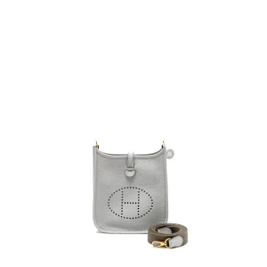 Hermès Mini Evelyne Blue Pale Replica Clemence Gold HW