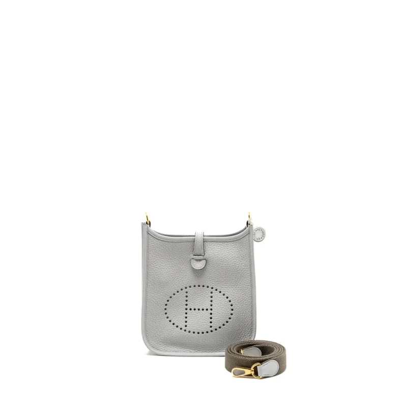 Hermès Mini Evelyne Blue Pale Replica Clemence Gold HW