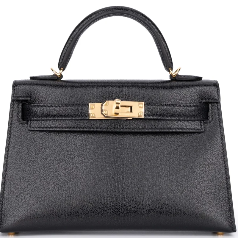 Hermès Mini Kelly Chamkila Goat Skin Noir Gold HW - Mirror Quality Replicas