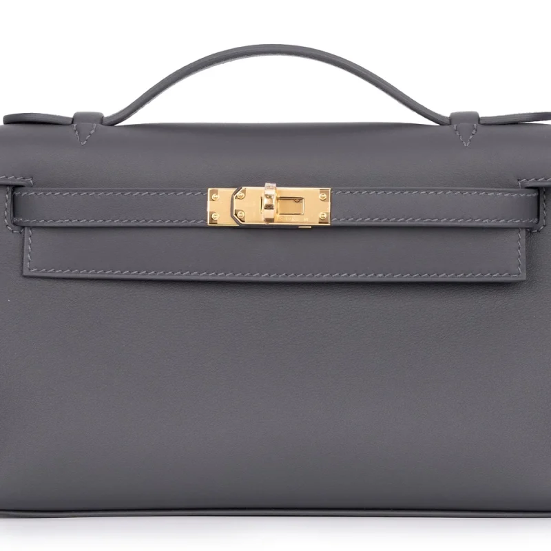 Hermès Mini Kelly Pochette Swift Calfskin Ardoise Gold HW