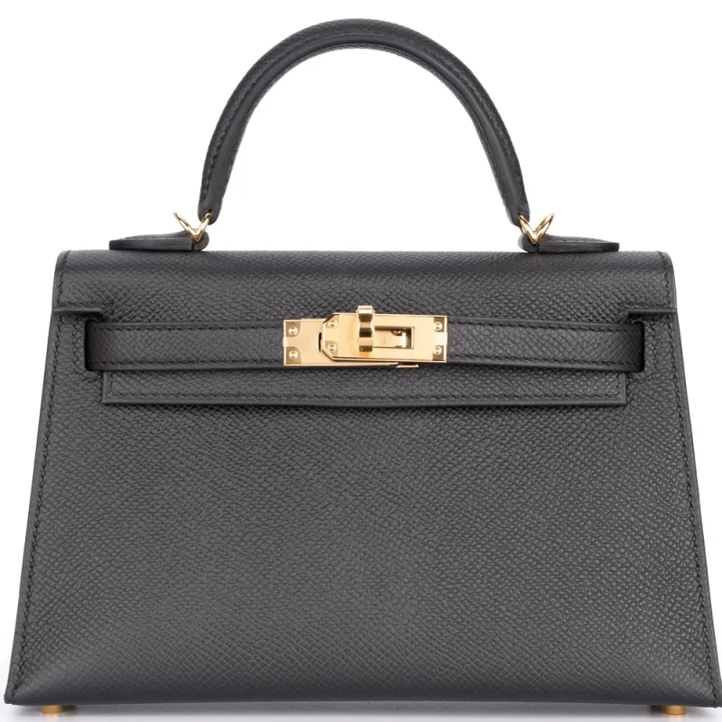 Hermès Mini Kelly Sellier Epsom Black Gold HW Dupes Online