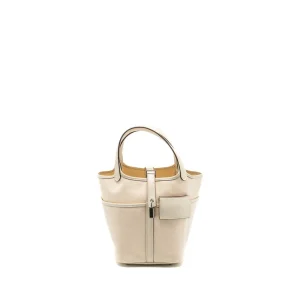 Hermès Picotin 18 Lock Nata Canvas/Swift Silver HW - Mirror Quality Replicas