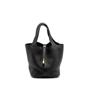 Hermès Picotin 22 Lock Black Clemence Replica – Gold HW