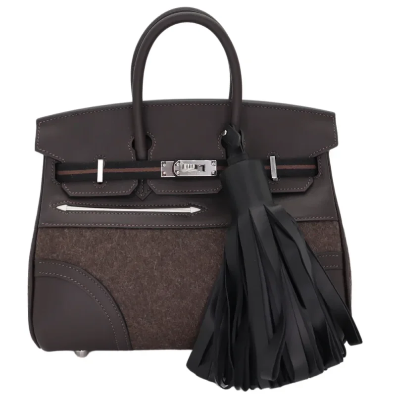 High-End Hermès Inspired Birkin 25 Ebene Swift Palladium HW