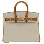 High-End Hermès Inspired Birkin 25 HSS Beton/Cognac Ostrich