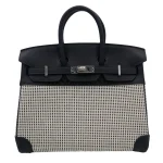 High-End Hermès Inspired - Birkin 25 Quadrille Black & White Swift Toile Palladium HW