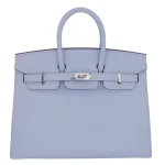 High-End Hermès Inspired - Birkin 25 Sellier Bleu Brume Epsom Palladium HW